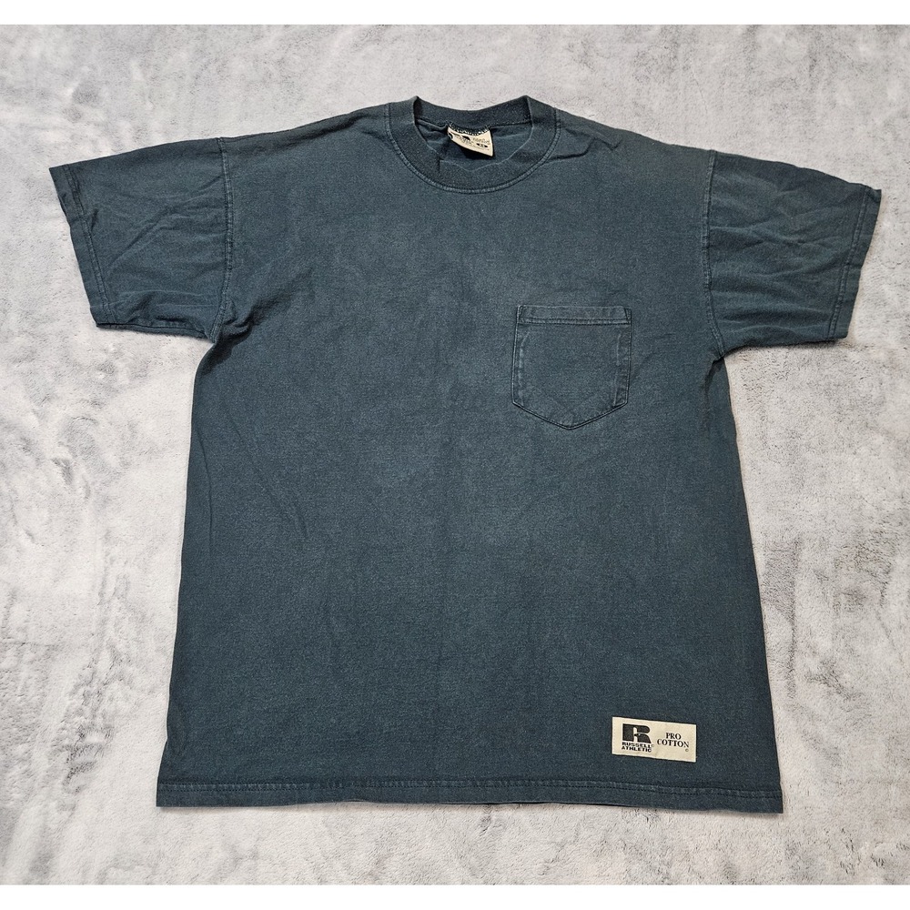 Vintage Russell Athletic Shirt Men's Medium Dark Green Pocket Pro Cotton